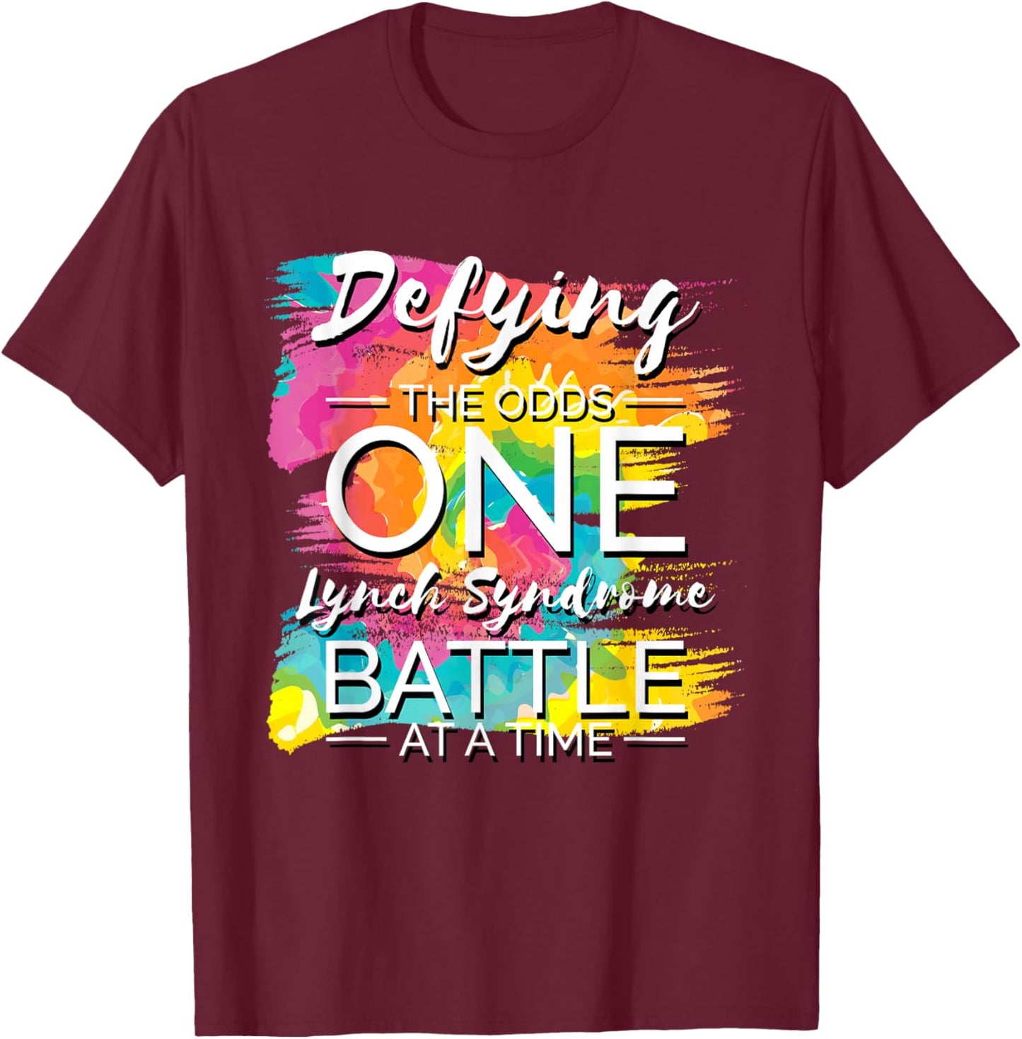 Lynch Syndrome Awareness & Survivor Designs Defying The Odds One Lynch Syndrome Fighter - -Adults, Black, Small, Short Sleeve T-Shirt - T-Shirt | Maroon