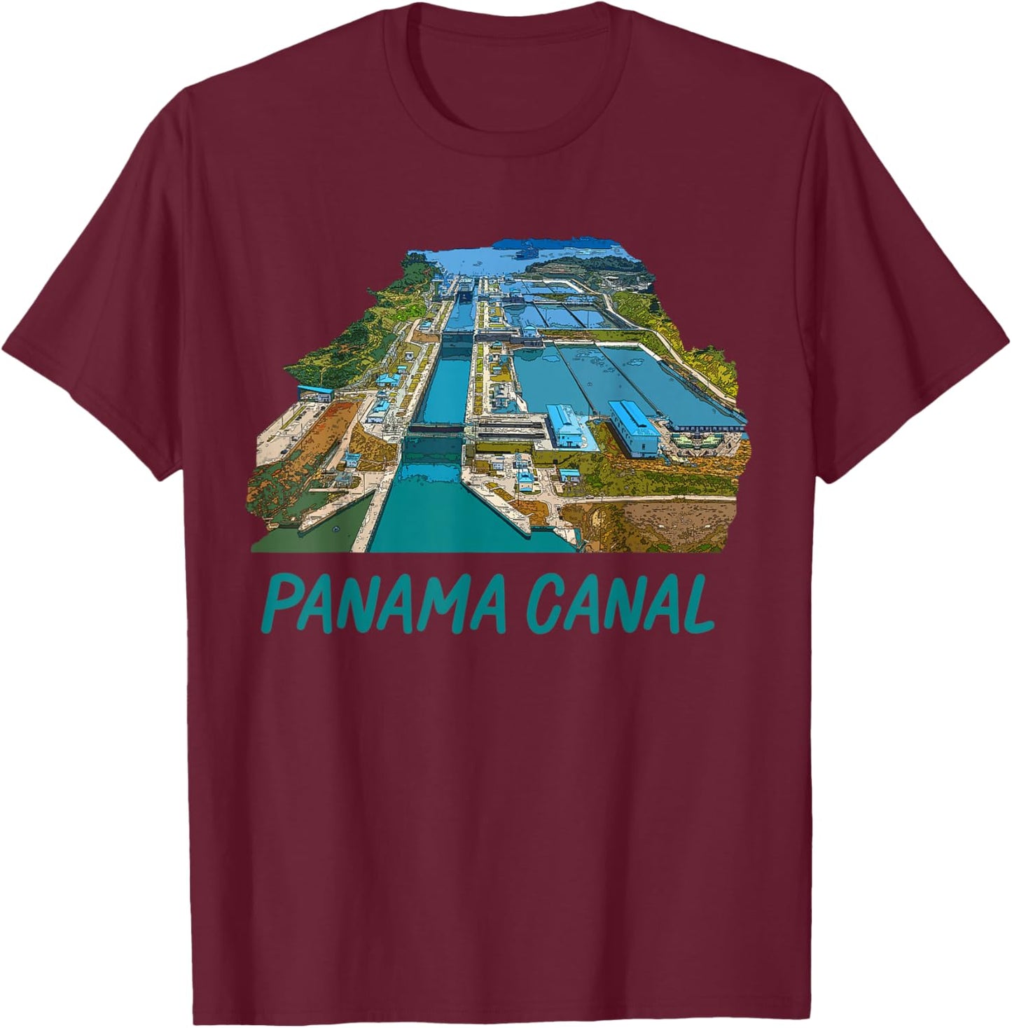 Panama Canal Locks Transit Souvenir Commemorative Keepsake T-Shirt - T-Shirt | Maroon