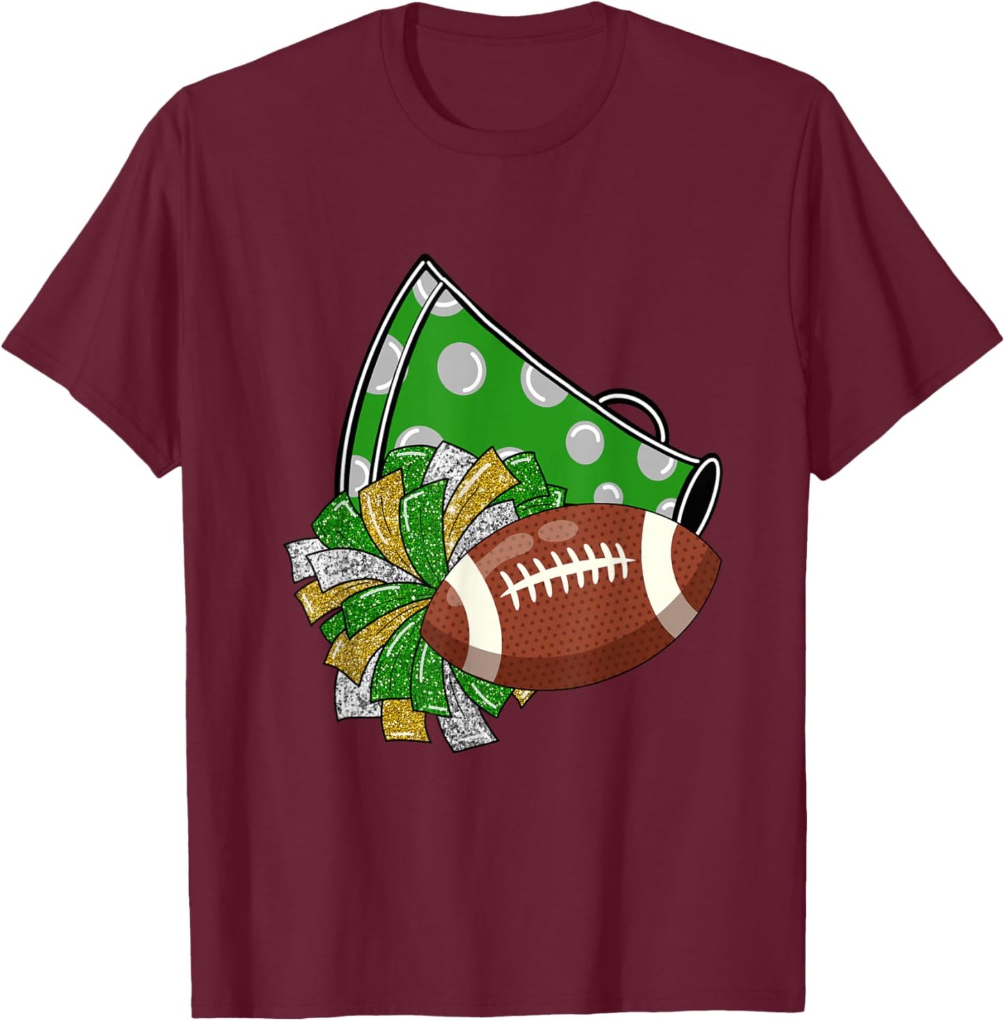 Cheerleader Shirt, Megaphone Pom Poms Football Green T-Shirt - T-Shirt | Maroon