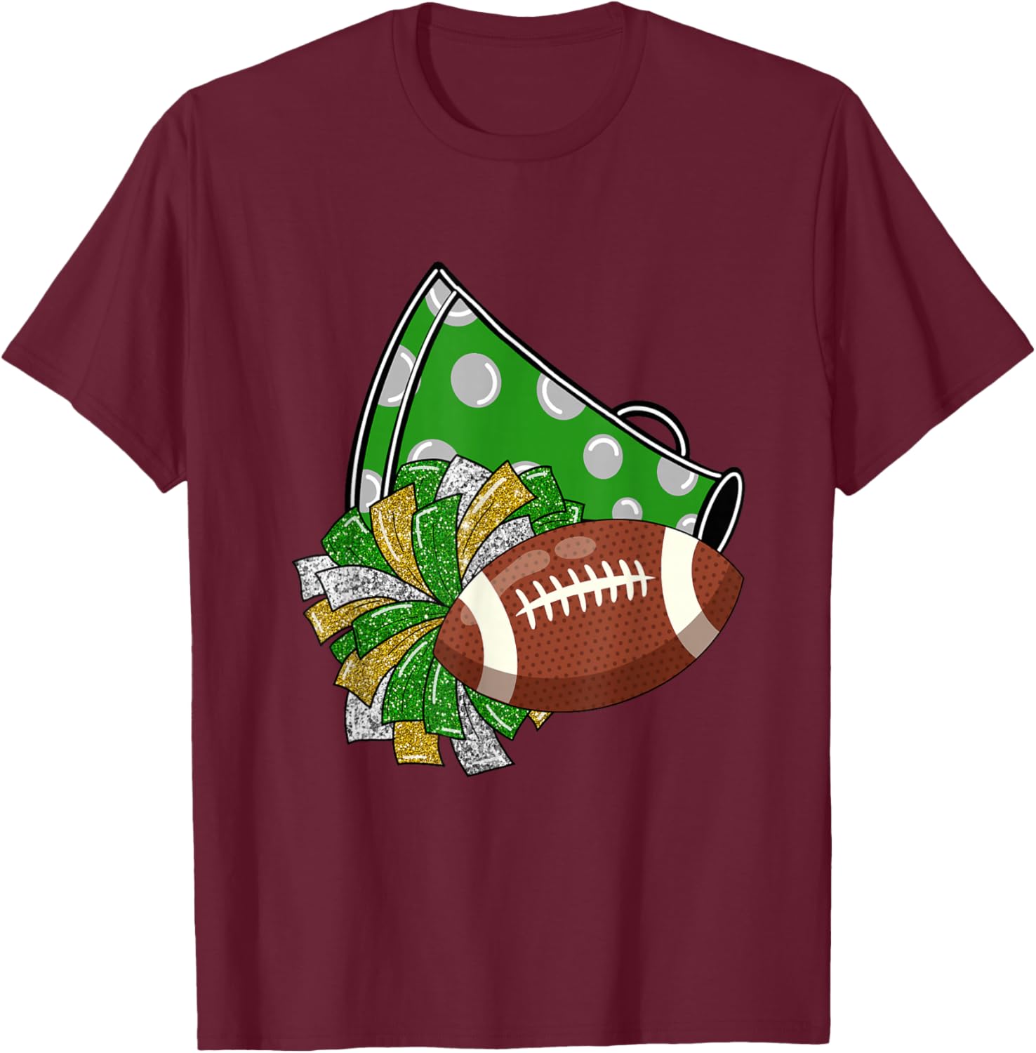 Cheerleader Shirt, Megaphone Pom Poms Football Green T-Shirt - T-Shirt | Maroon
