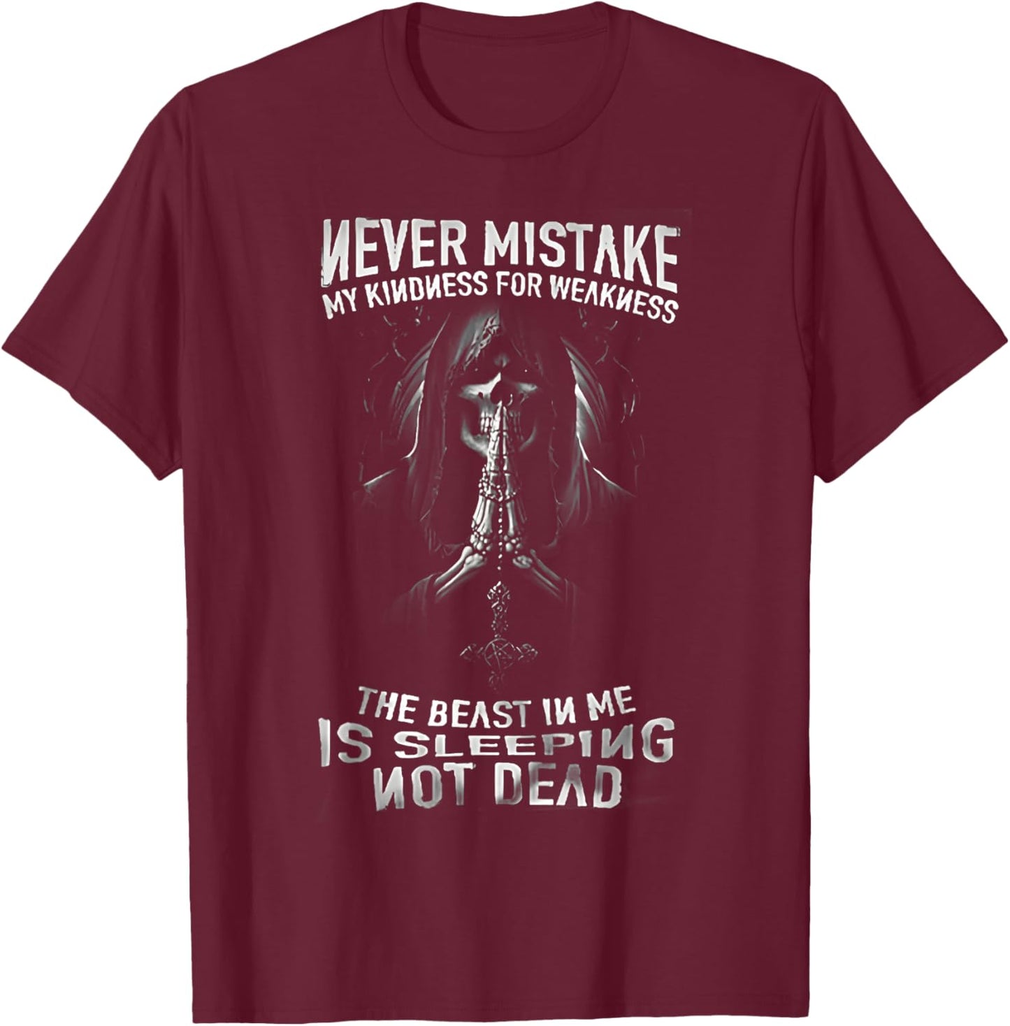 Halloween Skull Never Mistake My Kindness For Weakness Humor T-Shirt - T-Shirt | Maroon
