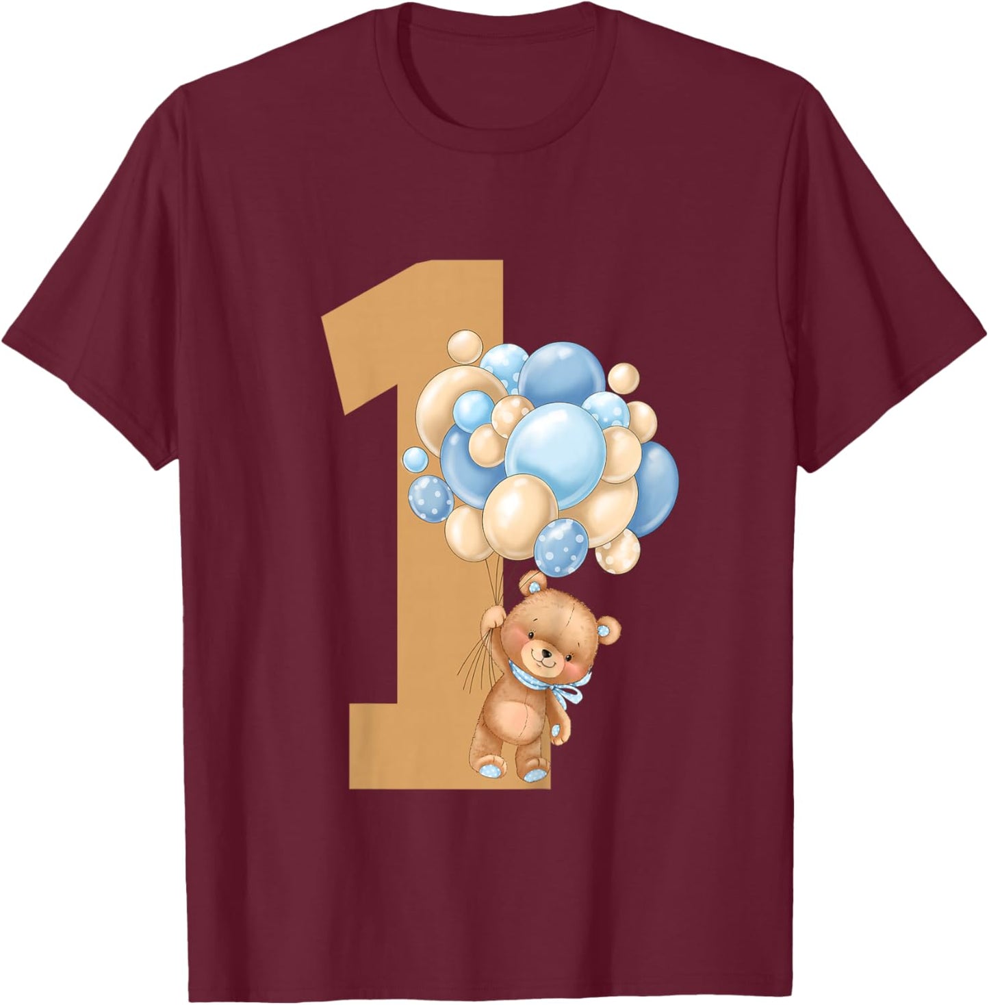 Beary First Birthday Teddy Bear 1st Birthday Boy Matching T-Shirt - T-Shirt | Maroon