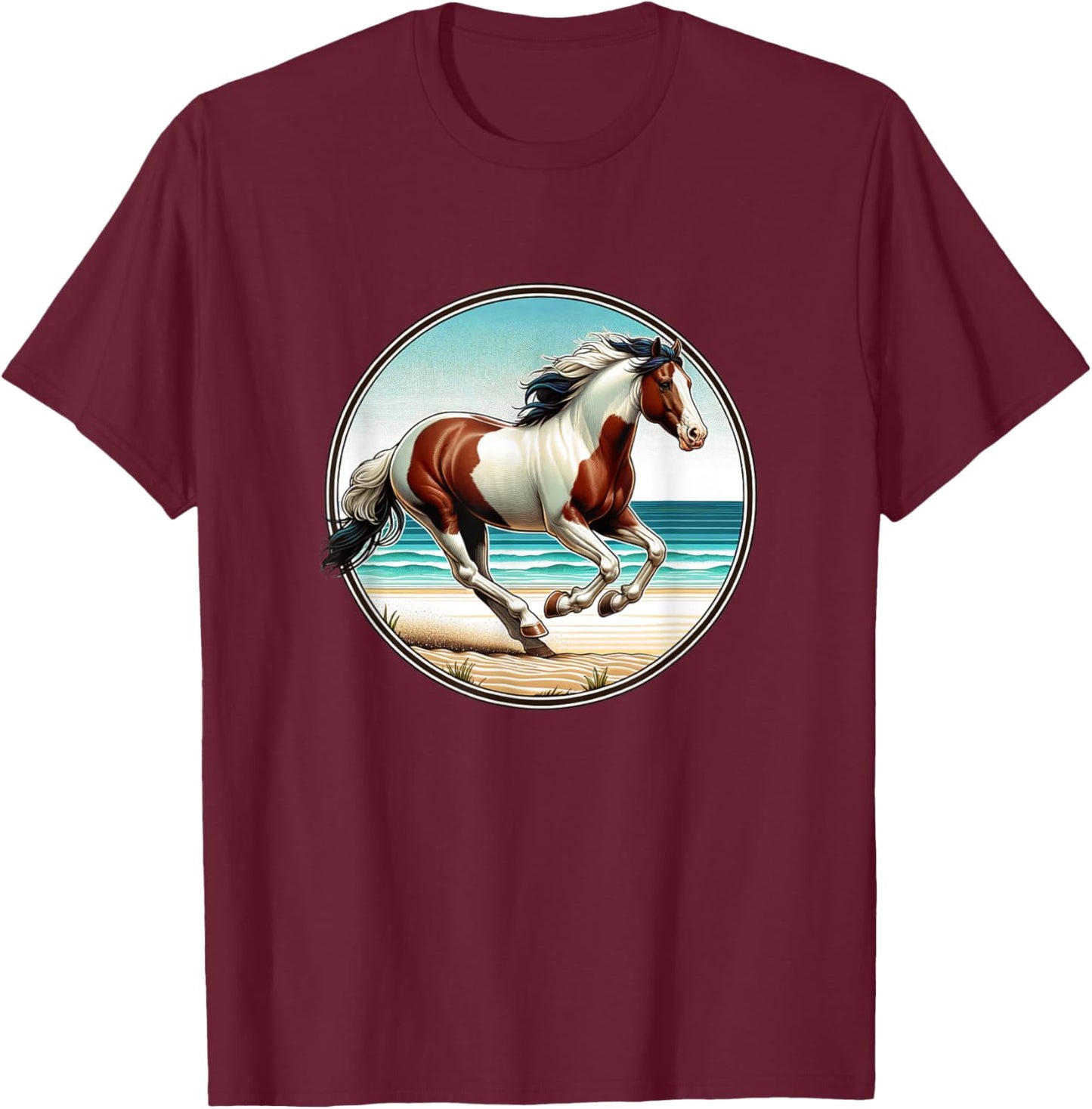 Paint Horse Running On The Beach - Women Girls Kids T-Shirt - T-Shirt | Maroon