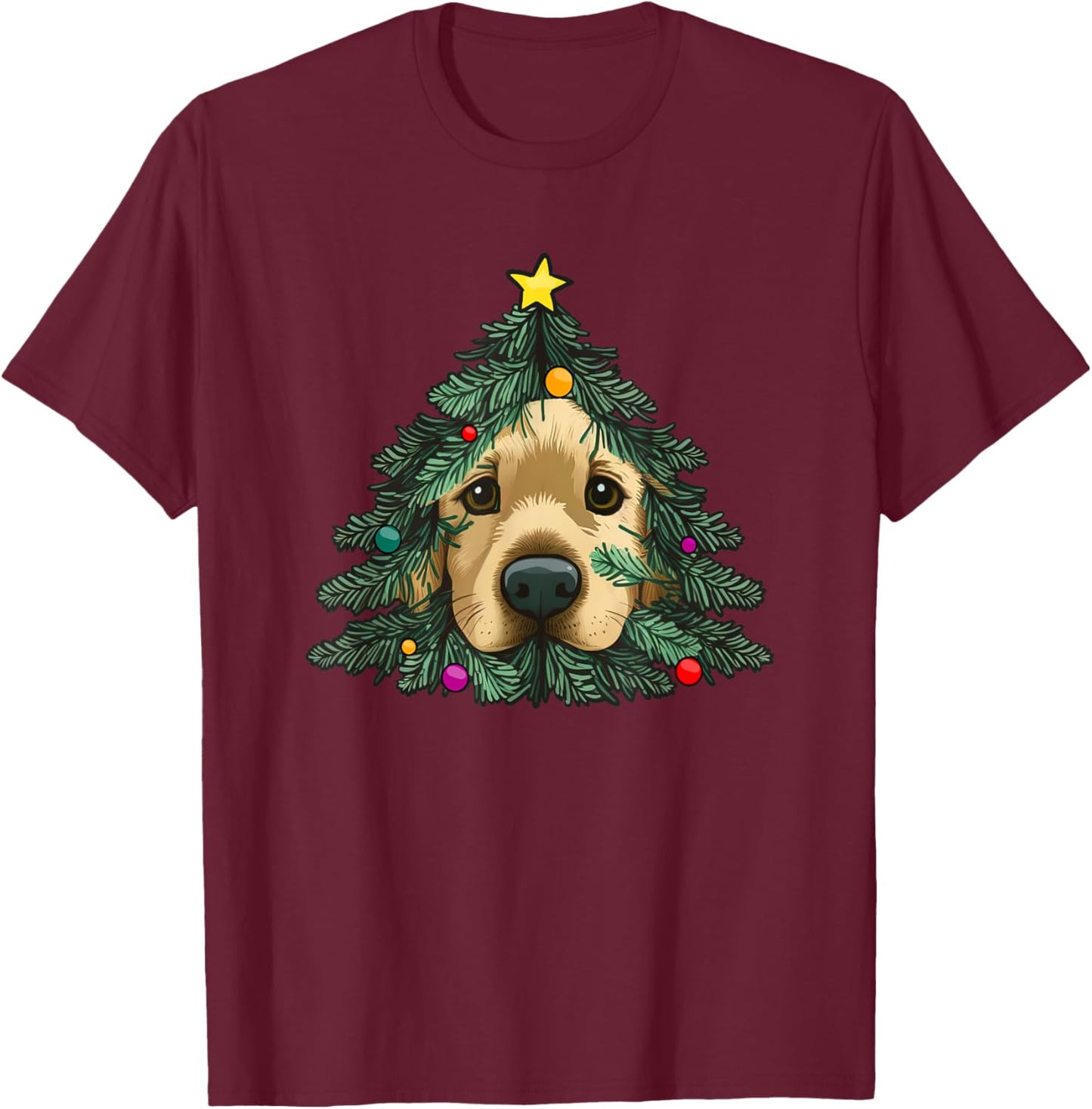 Golden-Retriever-Puppy in Christmas tree T-Shirt - T-Shirt | Maroon