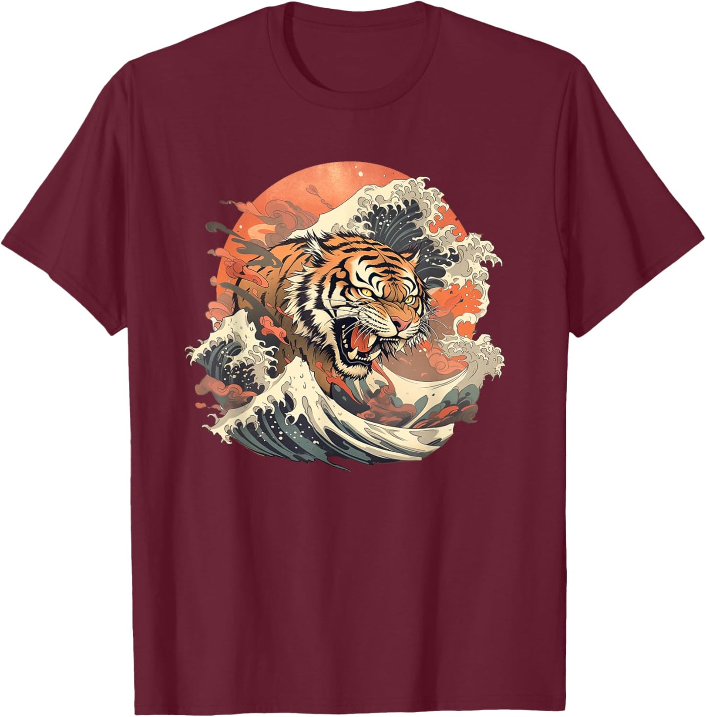 Asian inspired vintage style 80s retro Japanese Tiger T-Shirt - T-Shirt | Maroon