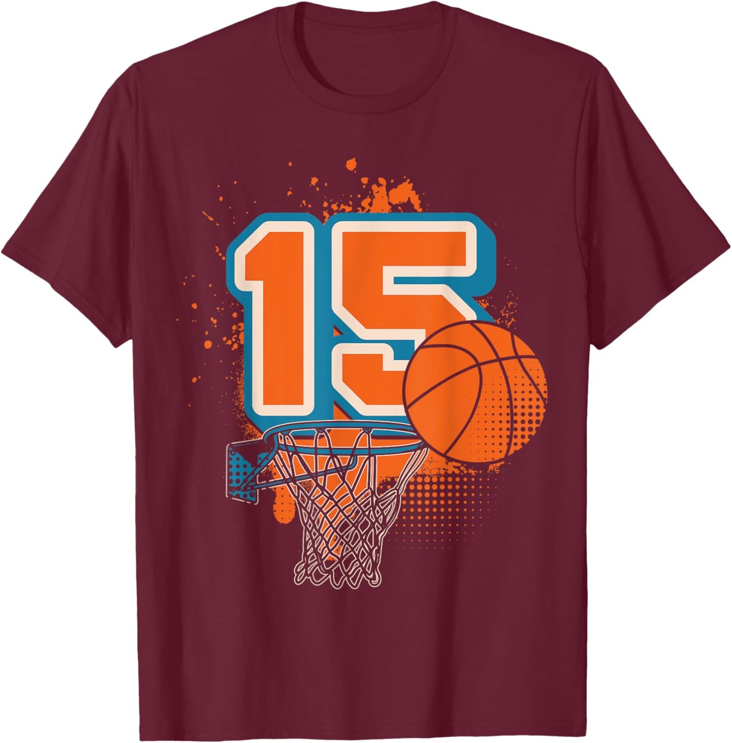 15th Birthday Boy Basketball Player Basketball 15 Years Old T-Shirt - T-Shirt | Maroon