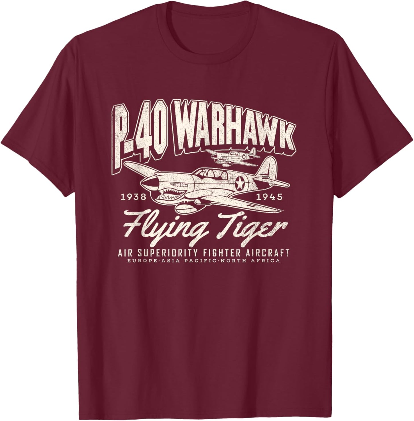 P-40 Warhawk Legendary Flying Tiger's Fighter Plane Warbirds T-Shirt - T-Shirt | Maroon
