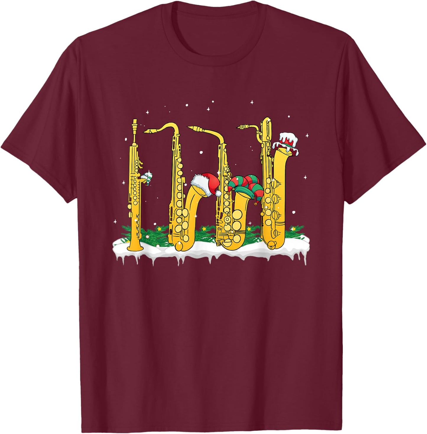 Marching Band Musician Sax Player Christmas Saxophone T-Shirt - T-Shirt | Maroon