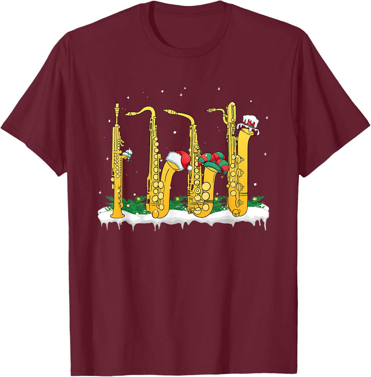 Marching Band Musician Sax Player Christmas Saxophone T-Shirt - T-Shirt | Maroon