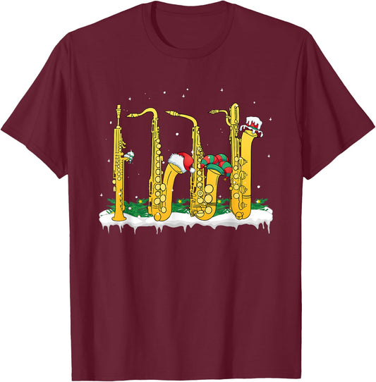 Marching Band Musician Sax Player Christmas Saxophone T-Shirt - T-Shirt | Maroon