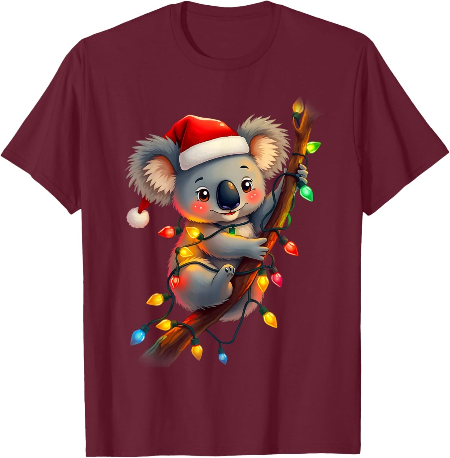 koala Santa Hat Lights Christmas Cute Xmas Pajama For Kids T-Shirt - T-Shirt | Maroon