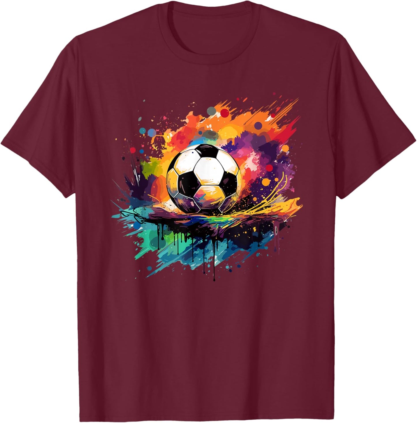 Soccer Color Graffiti Ball Sport T-Shirt - T-Shirt | Maroon
