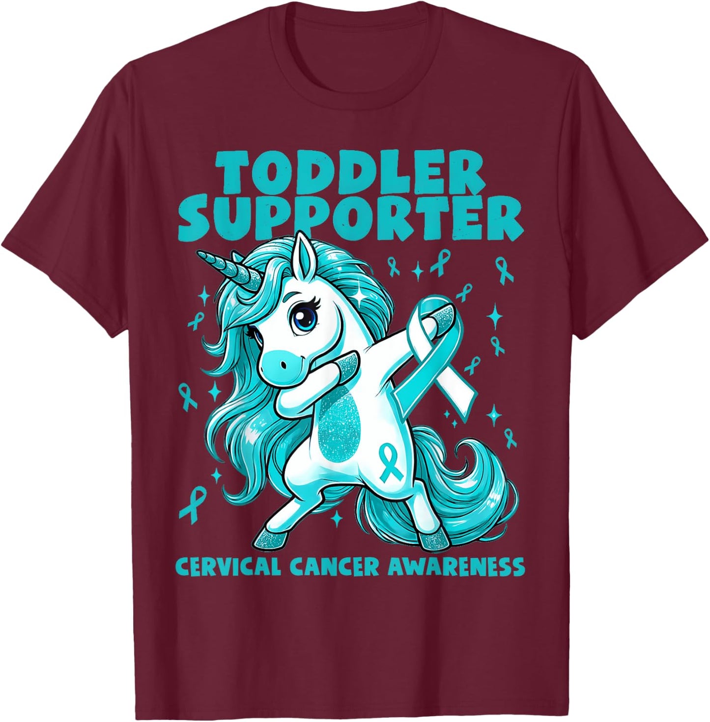 Teal Unicorn Toddler Supporter Cervical Cancer Awareness T-Shirt - T-Shirt | Maroon