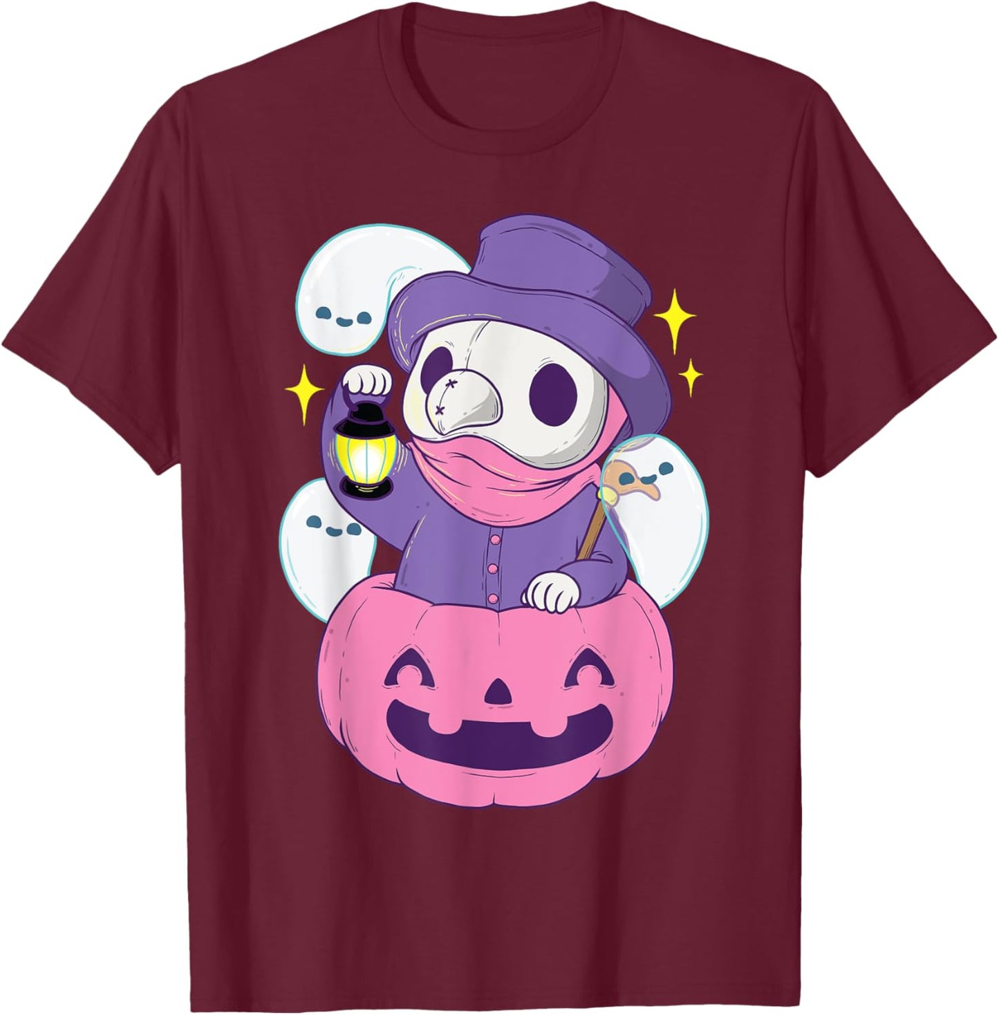 Pastel Goth Plague Doctor Shirt Pumpkin Halloween Occult T-Shirt - T-Shirt | Maroon