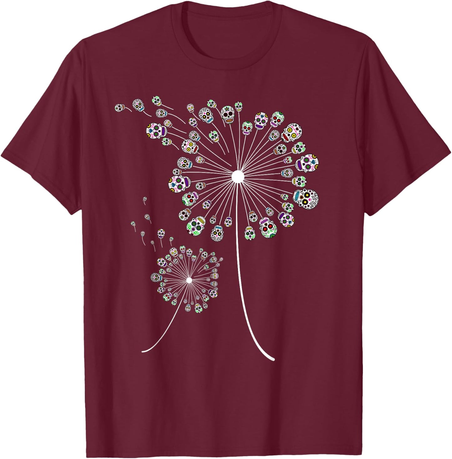 Funny Sugar Skull Gift Women Cool Dandelion Flower T-Shirt - T-Shirt | Maroon
