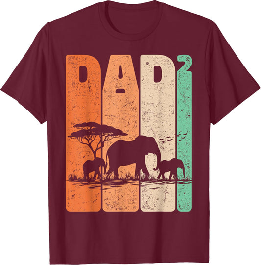 Dad Squared Vintage Elephant Safari Father Two Kids Daddy T-Shirt - T-Shirt | Maroon