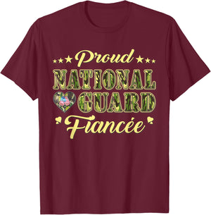 Proud National Guard Fiancee Dog Tags Heart Military Lover Men Women T-Shirt - T-Shirt | Maroon