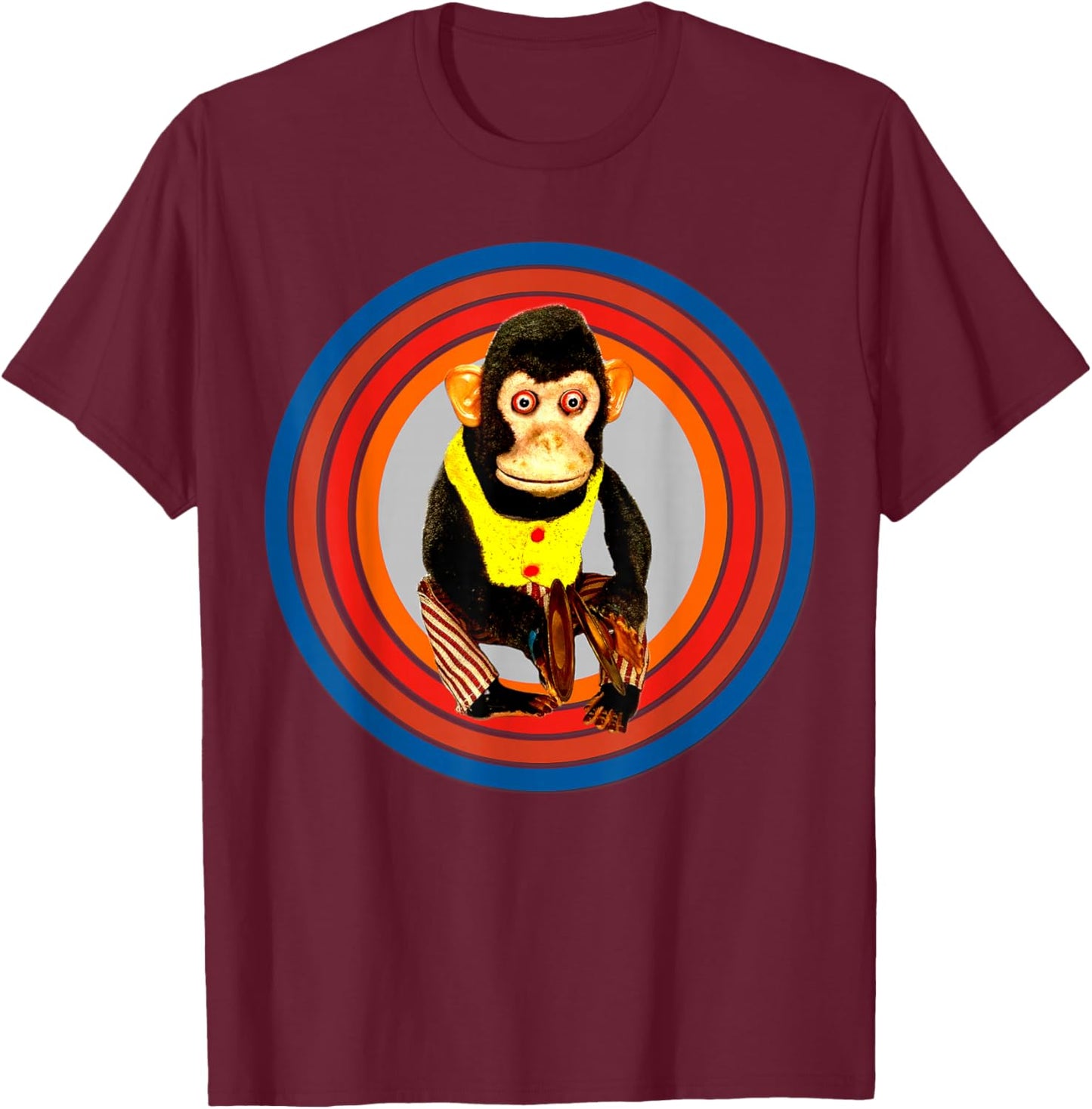 Cymbal Chimp Toy, Jolly Monkey With Cymbals Vintage Retro T-Shirt - T-Shirt | Maroon