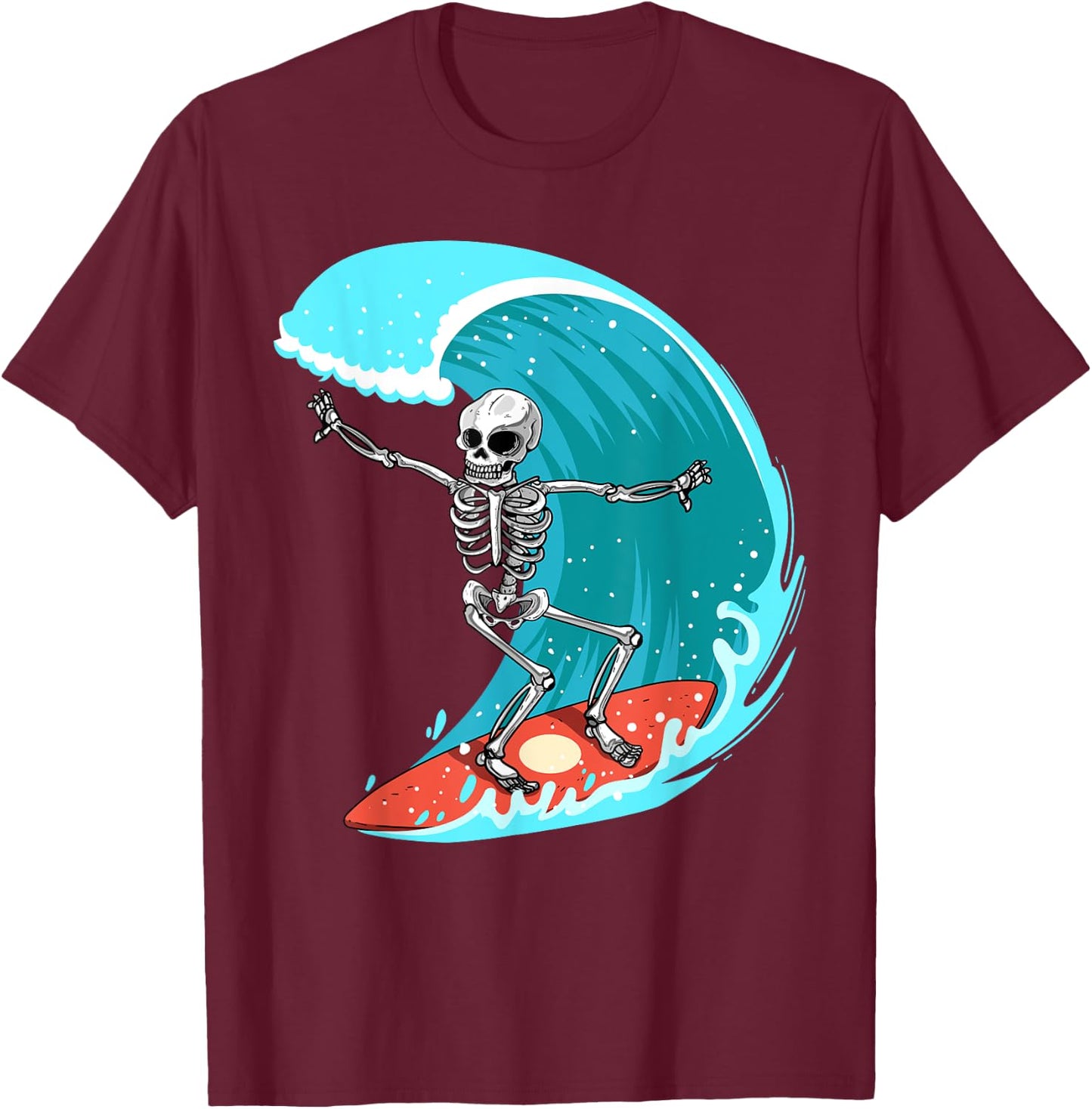Skeleton Surfer Halloween Funny Wave Surfing Surf Costume T-Shirt - T-Shirt | Maroon