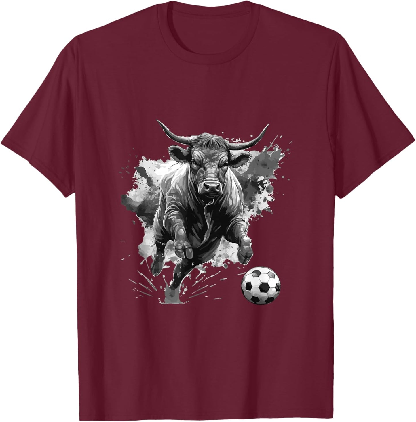 Bull Playing Soccer Animal T-Shirt - T-Shirt | Maroon