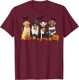 Labrador Retriever Dogs Ghost Witch Mummy Halloween Pumpkins T-Shirt - T-Shirt | Maroon