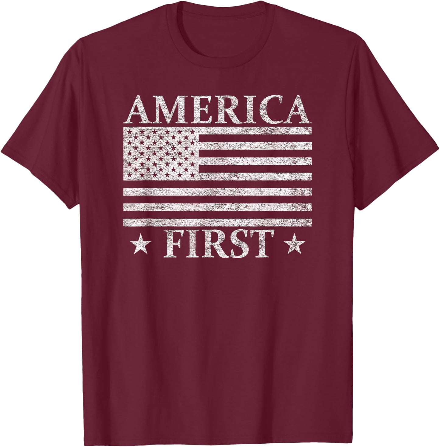 America First Usa American Flag Patriot Stars and Stripes T-Shirt - T-Shirt | Maroon