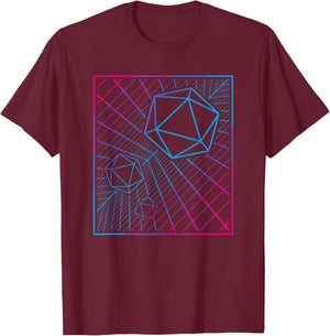 D20 Dice Synthwave Retro 80s TTRPG Synthesizer Music T-Shirt - T-Shirt | Maroon