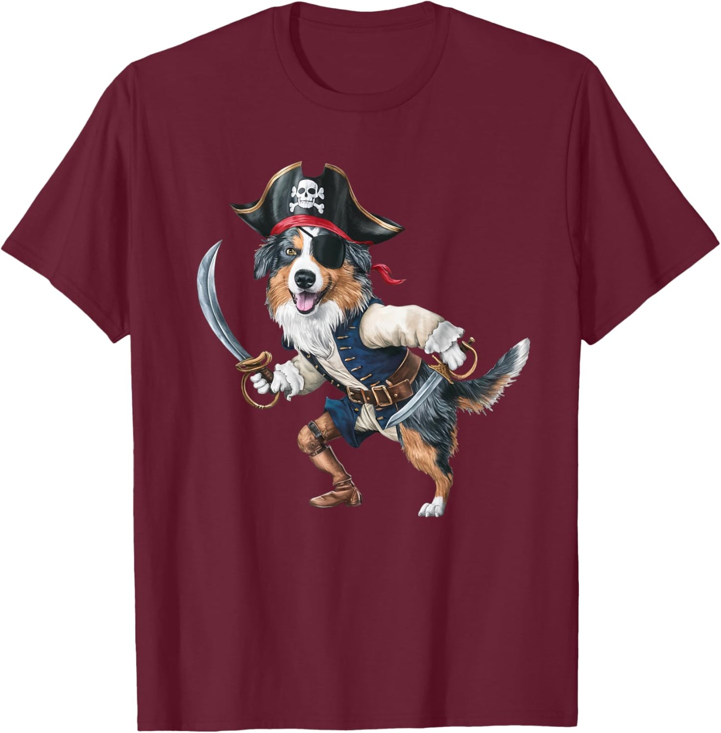 Australian Shepherd Pirate Halloween Kids Pirate T-Shirt - T-Shirt | Maroon