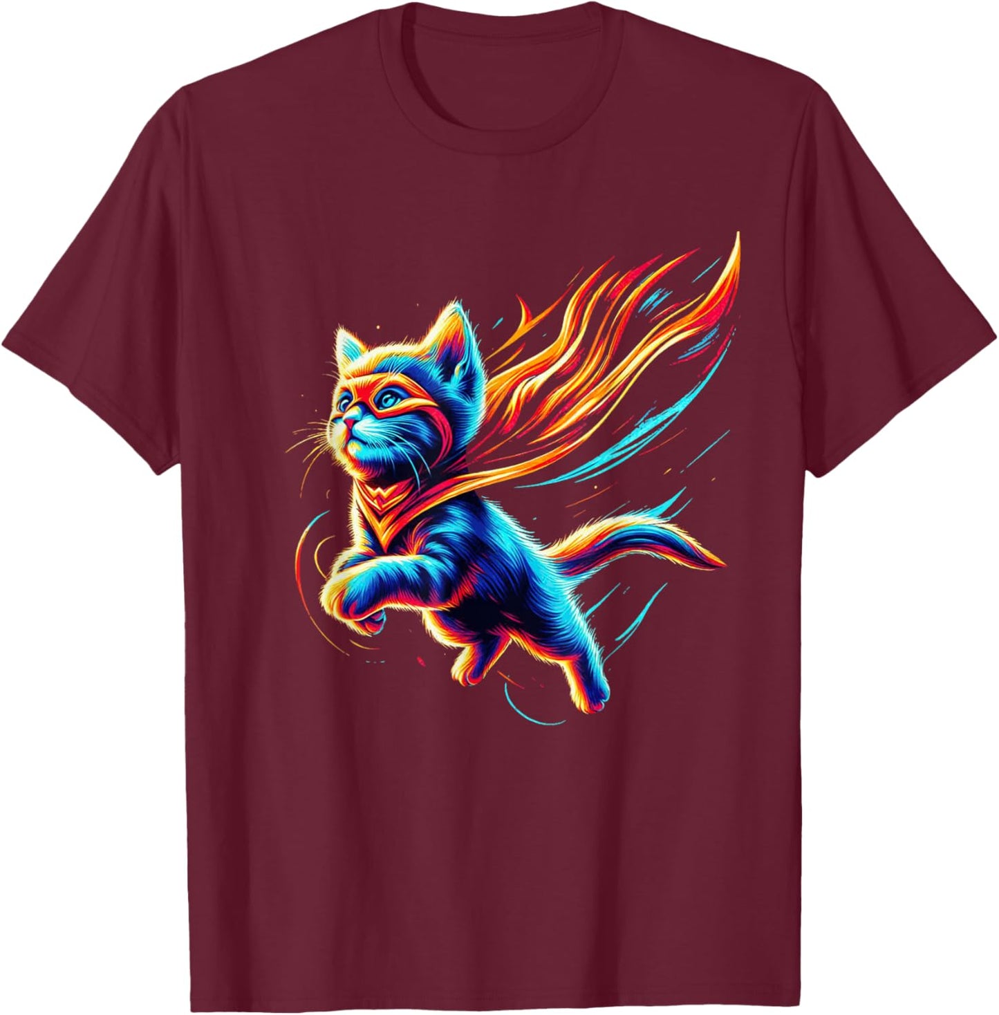 Heroic Kitten Super Cat Superhero Cute Vibrant Adorable Art T-Shirt - T-Shirt | Maroon