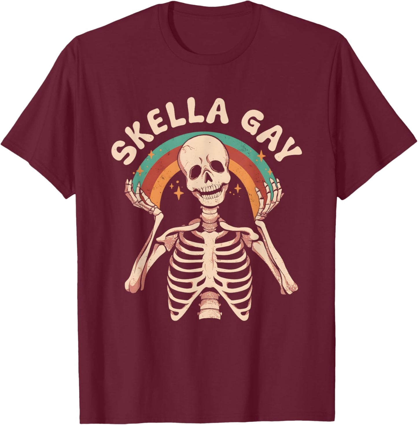 Skeleton Skella Gay Rainbow T-Shirt - T-Shirt | Maroon