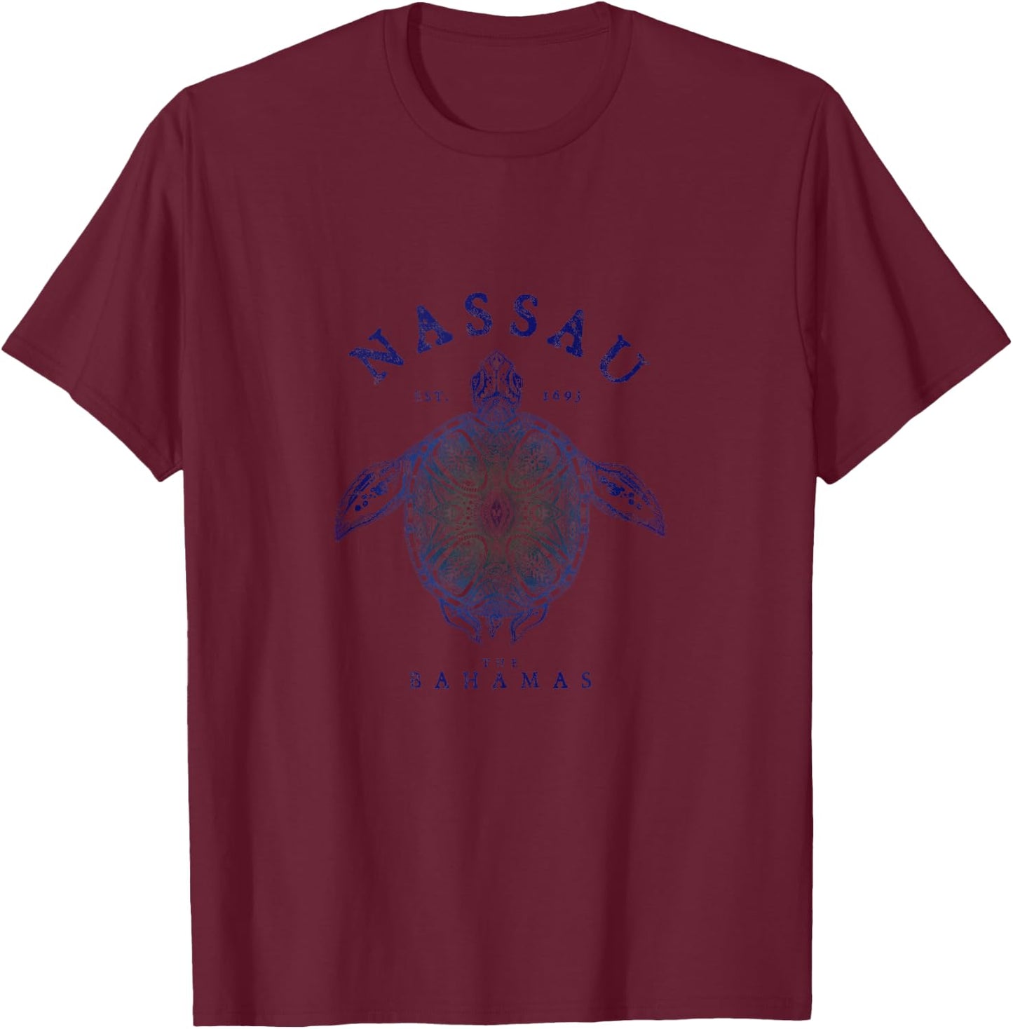 Nassau Bahamas Tortoise Turtle Tribal Diving Fishing T-Shirt - T-Shirt | Maroon
