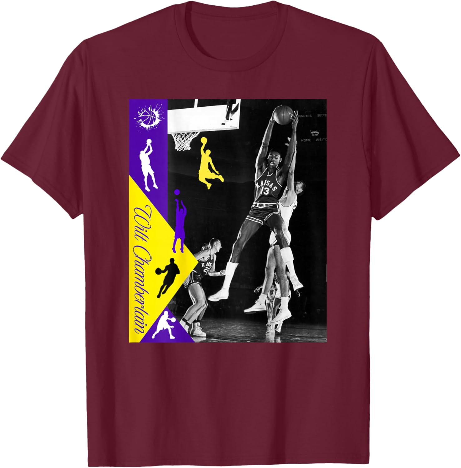Wilt Chamberlain_NBA_002_Back Printed T-Shirt - T-Shirt | Maroon