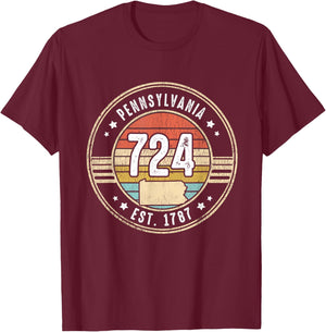 Pennsylvania Area Code 724 Home State Pride Souvenir T-Shirt - T-Shirt | Maroon