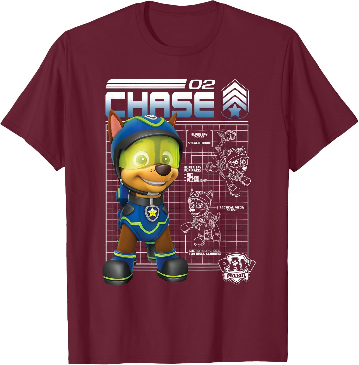 Paw Patrol Police Pup Chase Blueprint T-Shirt - T-Shirt | Maroon