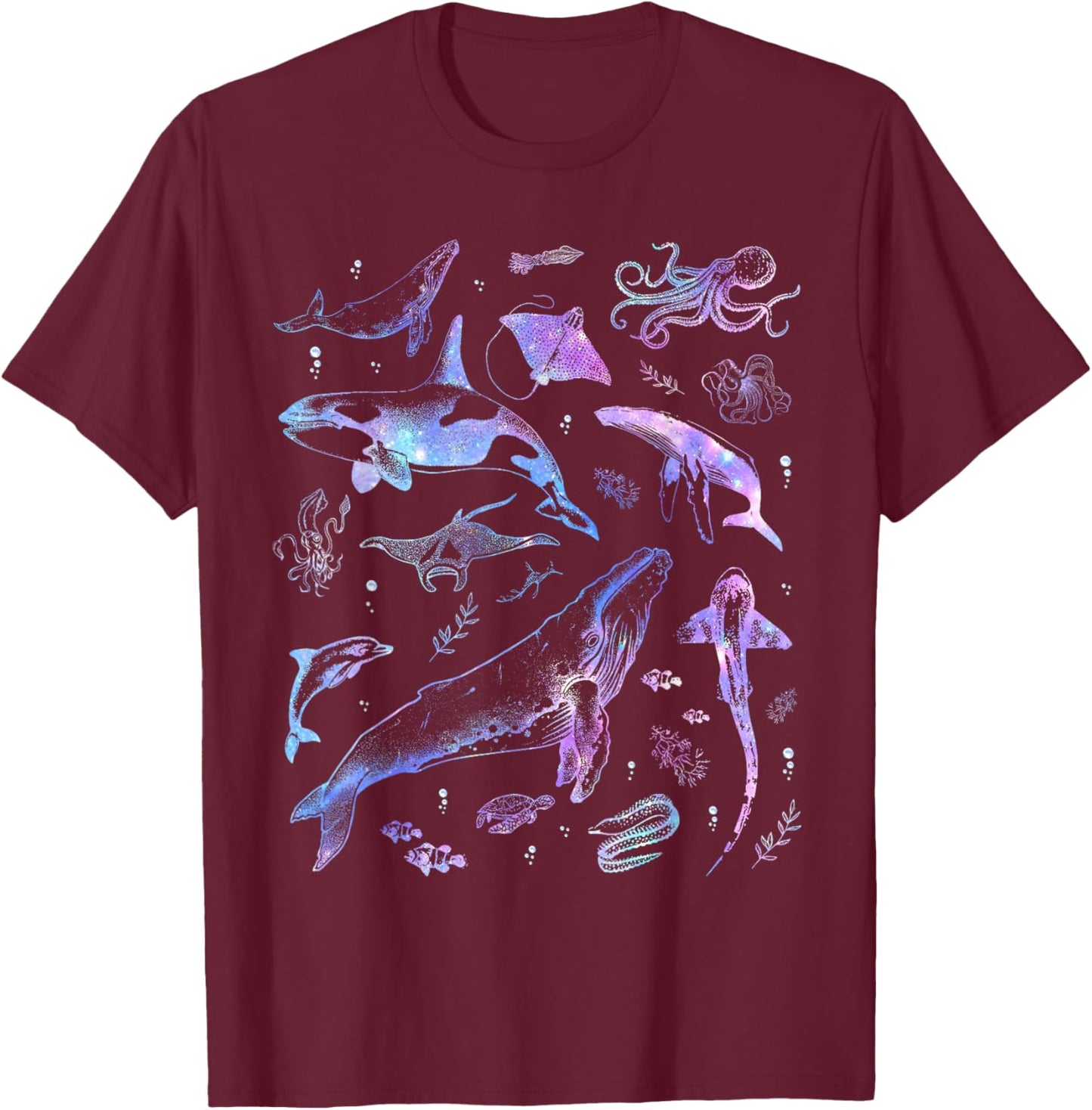 Vintage 90s Ocean Wildlife Shark Turtle Octopus T-Shirt - T-Shirt | Maroon