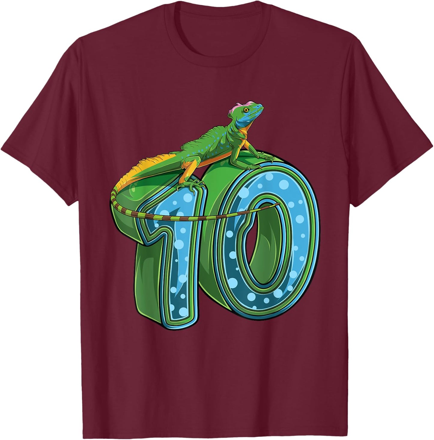 10 Year Old Lizard Reptile 10th Birthday Party B-day T-Shirt - T-Shirt | Maroon