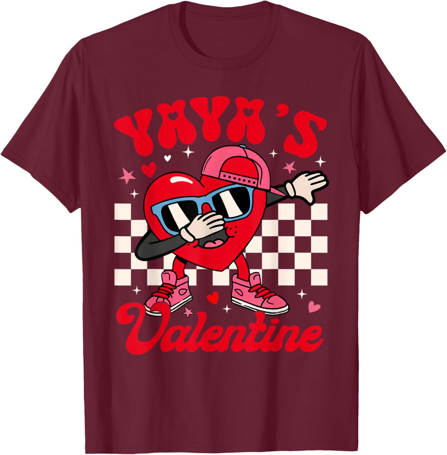 Groovy Dabbing Heart Yaya’s Valentine Boy Girl Men Women T-Shirt - T-Shirt | Maroon