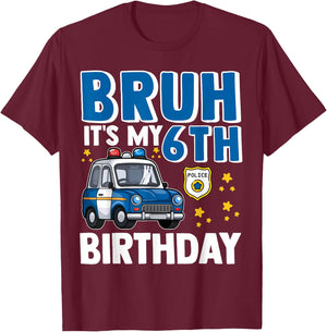 Six 6yr 6th Police Car Birthday Boy Cop Policeman 6 Year Old T-Shirt - T-Shirt | Maroon