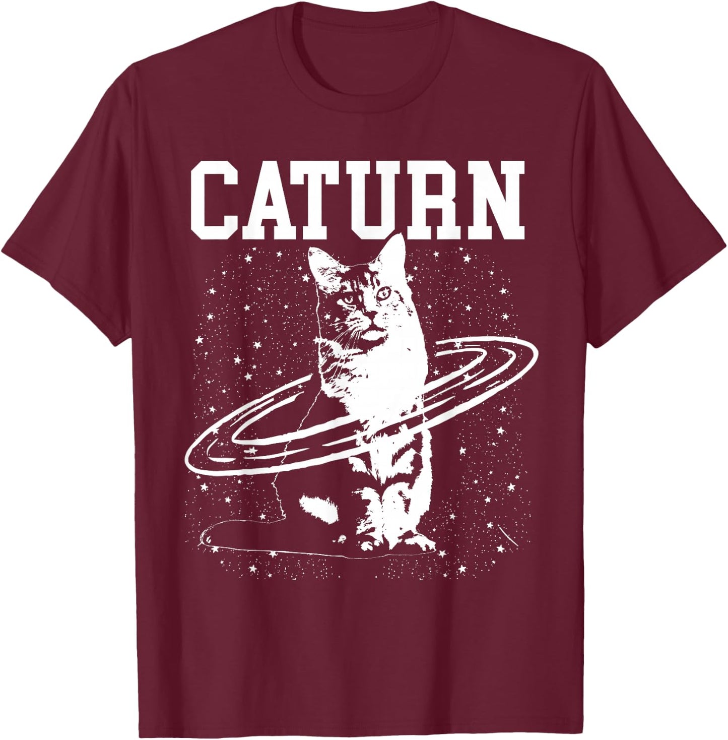Caturn Saturn Space Cat T-Shirt - T-Shirt | Maroon
