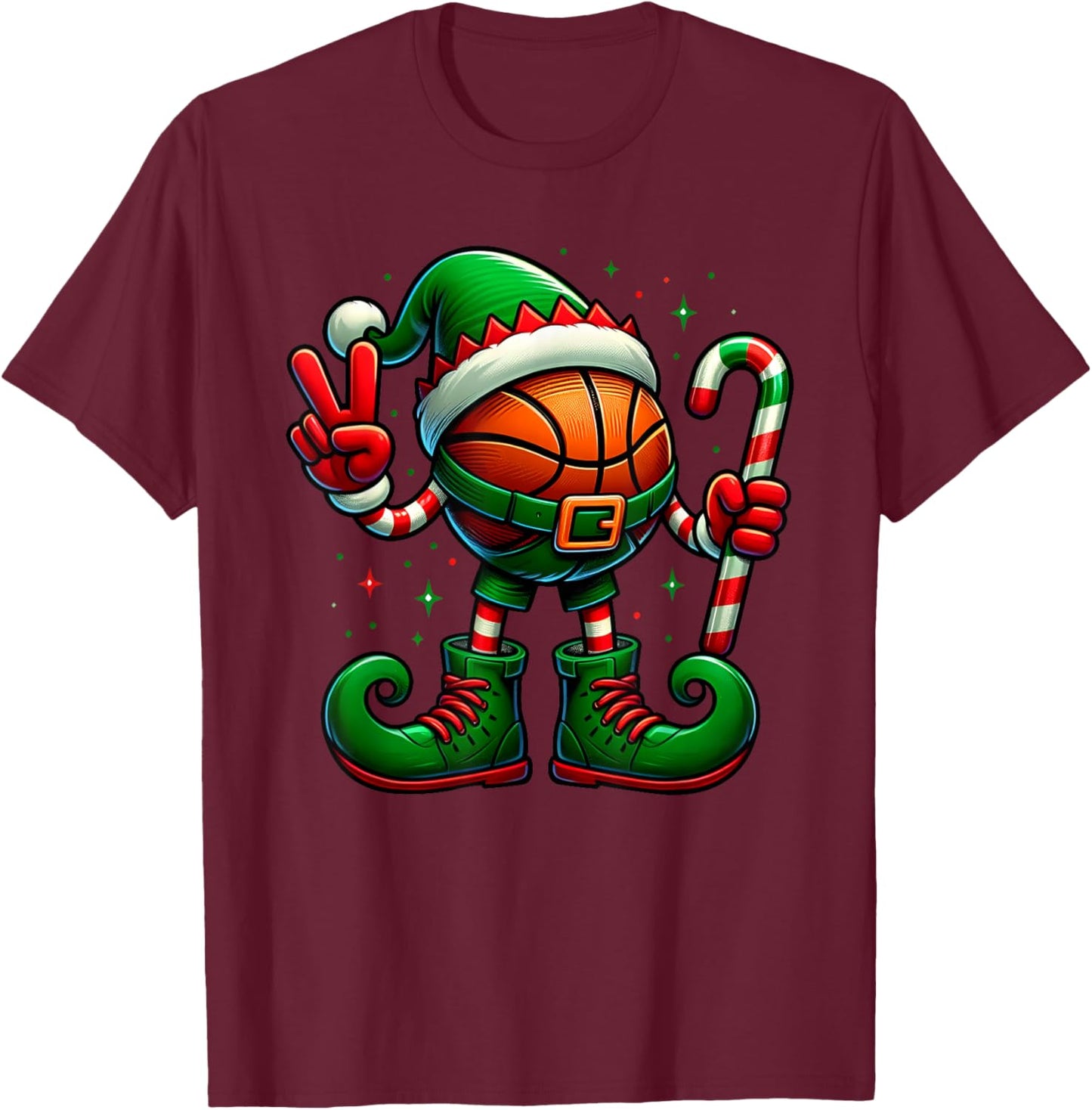 Funny Peace Hand Basketball Elf Christmas Kids T-Shirt - T-Shirt | Maroon