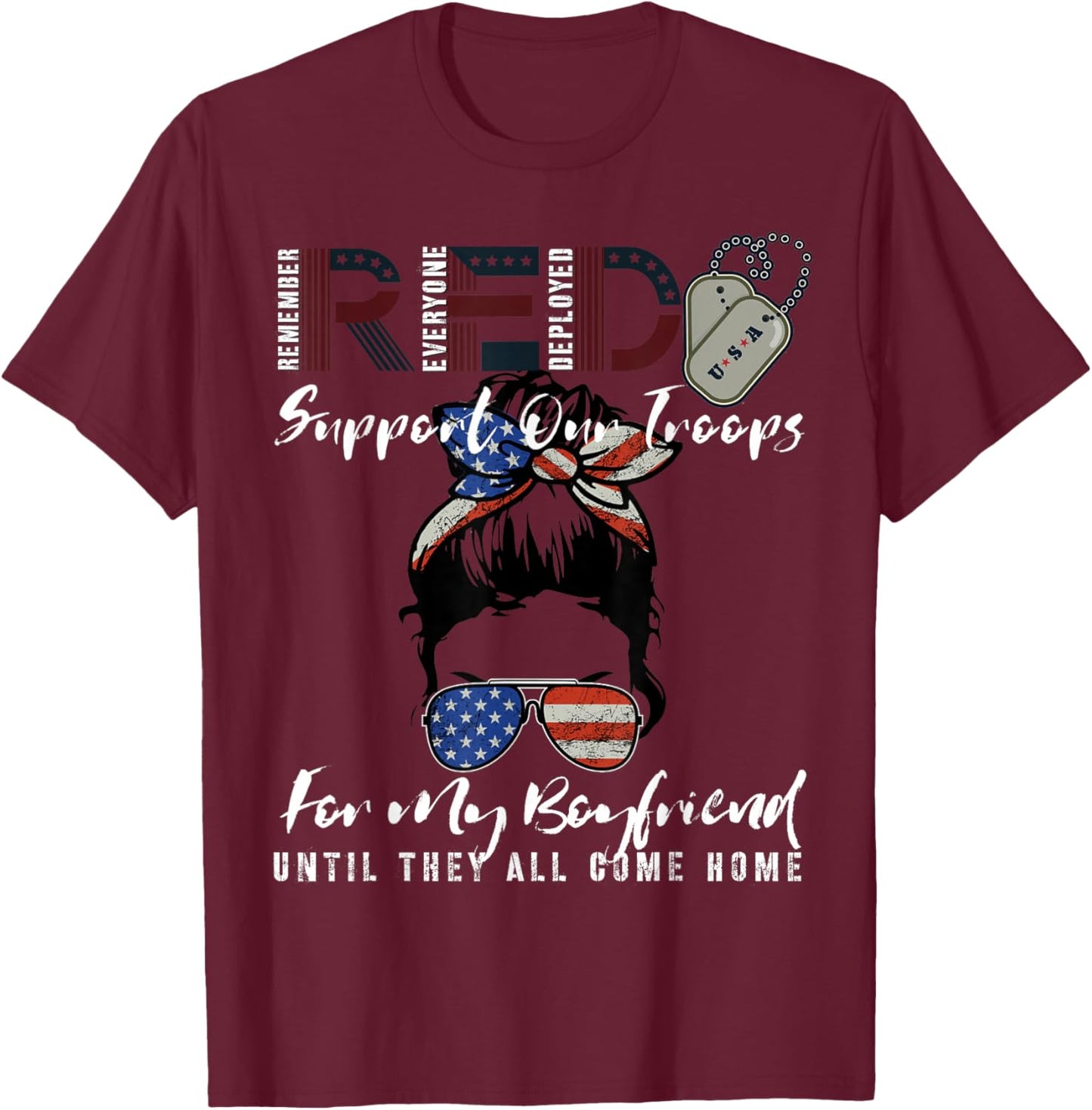 On Friday We Wear Red Friday Military US Flag For Boyfriend T-Shirt - T-Shirt | Maroon