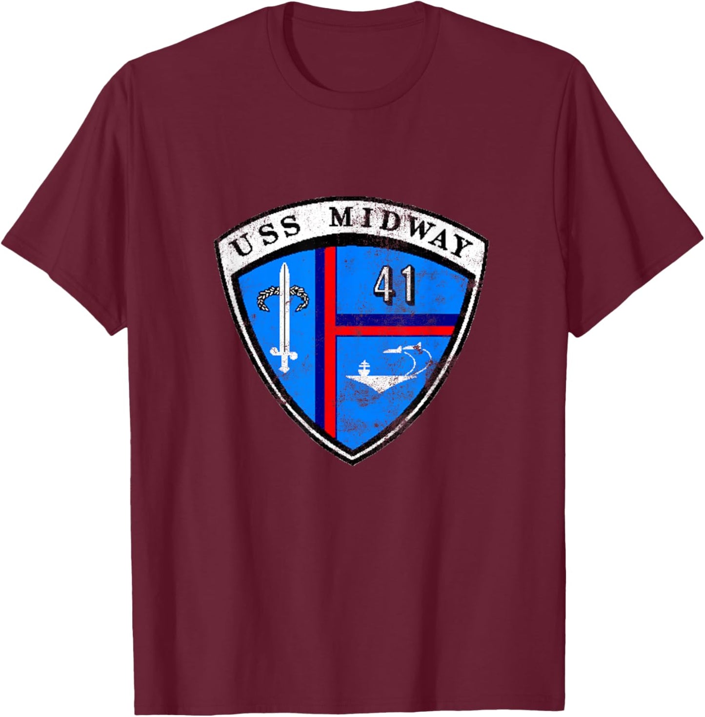 USS Midway CV 41 Aircraft Carrier Veteran Flag Patriotic T-Shirt - T-Shirt | Maroon