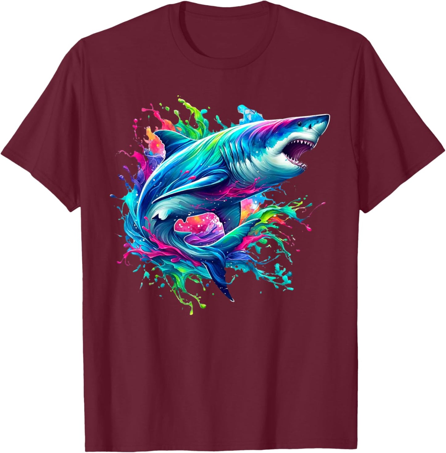 Shark Marine Biologist Paint Splash Ocean Animal Shark Lover T-Shirt - T-Shirt | Maroon