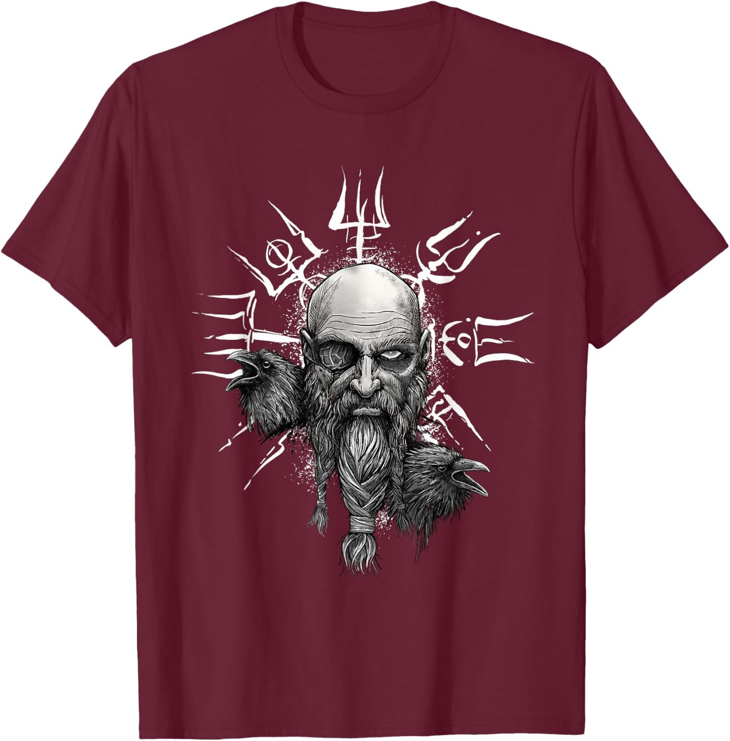 Vikings Vegvisir Odin with Hugin und Munin | Nordic Vikings T-Shirt - T-Shirt | Maroon