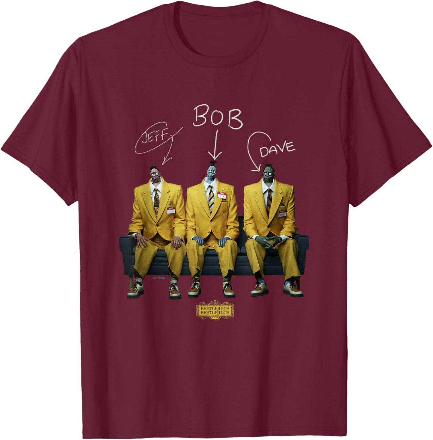 Beetlejuice Beetlejuice Jeff Bob & Dave Shrunken Heads T-Shirt - T-Shirt | Maroon