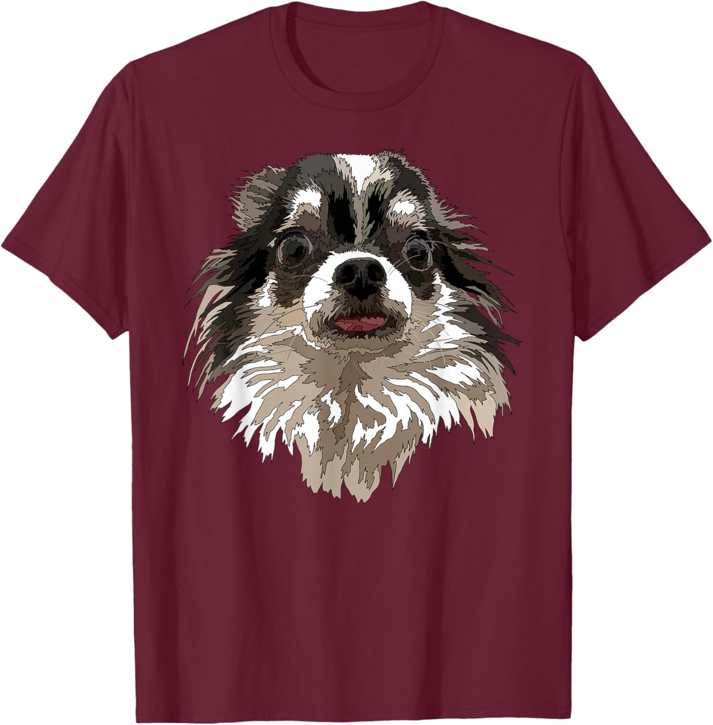 Raf THE ARTIST Designs Funny Chihuahua Long Hair Chiwawa Gift Chihuahua Lovers, -Adults, Girls, Black, Short Sleeve, Small T-Shirt - T-Shirt | Maroon