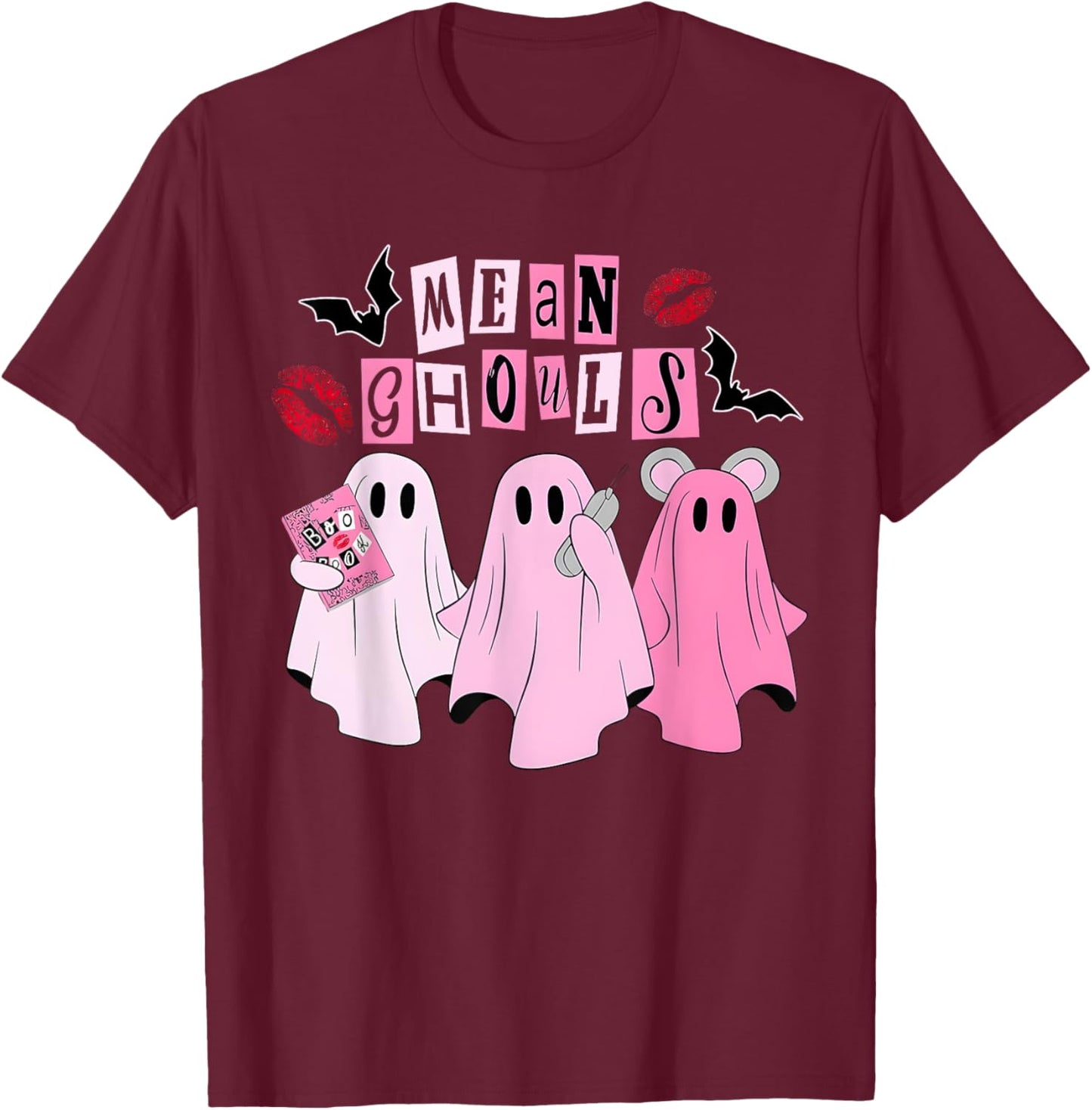 Cute Ghost Mean Ghouls Halloween Costume Spooky Season Girls T-Shirt - T-Shirt | Maroon