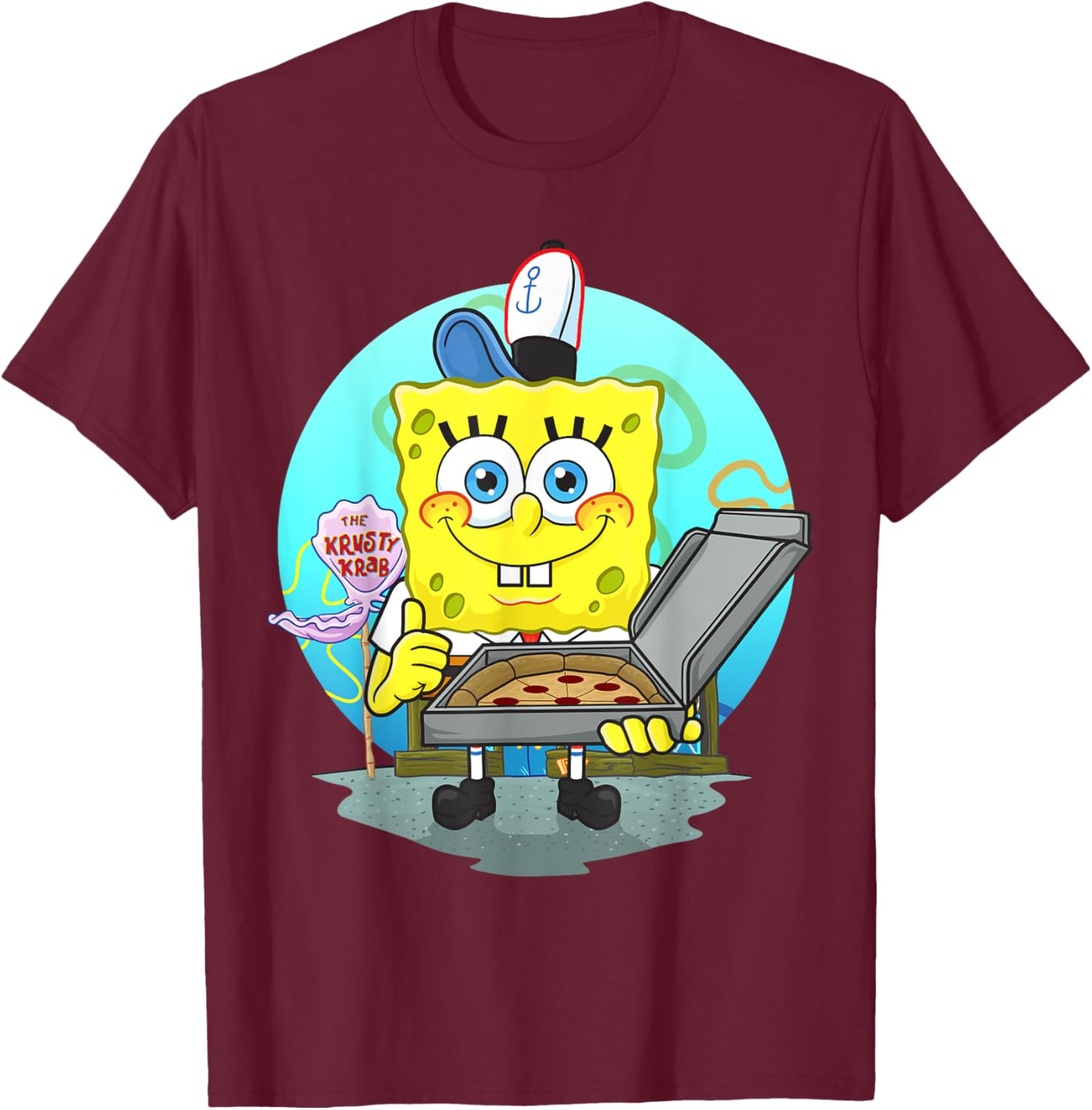 Mademark x SpongeBob SquarePants - The Krusty Krab Pizza Delivery T-Shirt - T-Shirt | Maroon