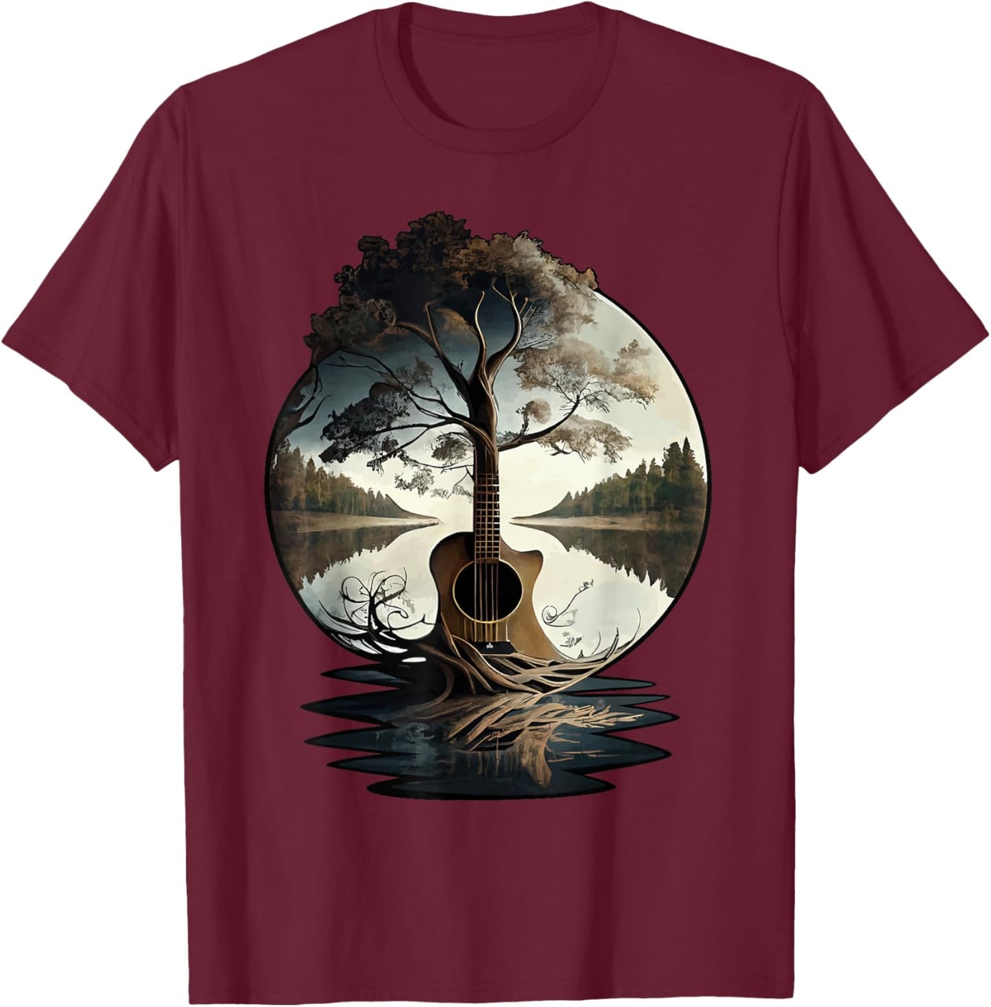 Acoustic Guitar Tree by The Lake Guitarist T-Shirt - T-Shirt | Maroon