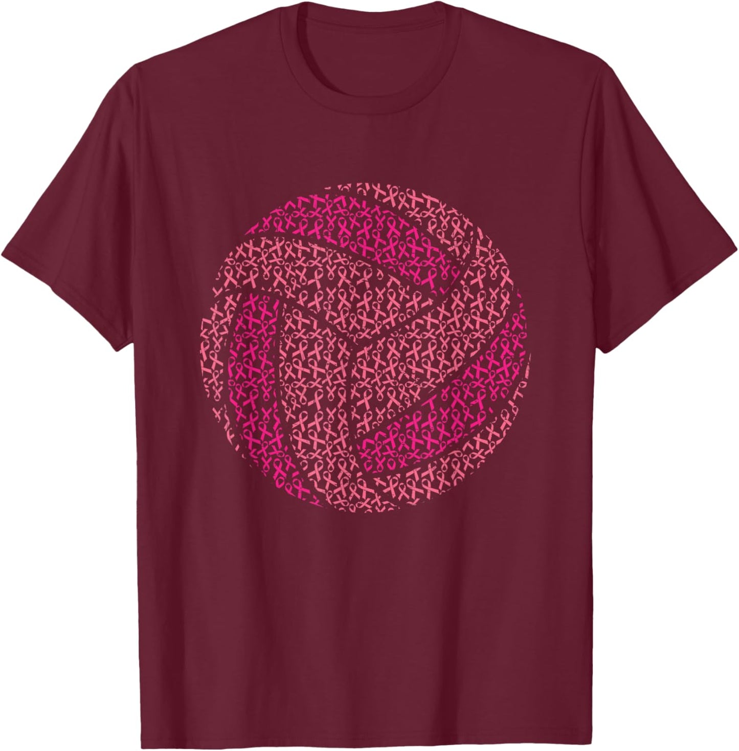 Pink Out Breast Cancer Awareness Pink Ribbon Volleyball Ball T-Shirt - T-Shirt | Maroon